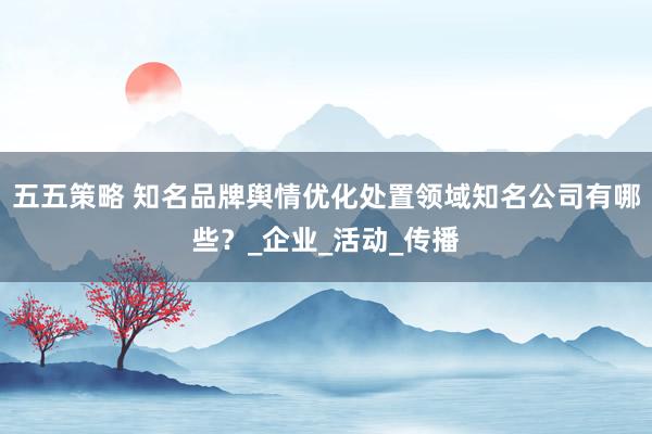 五五策略 知名品牌舆情优化处置领域知名公司有哪些？_企业_活动_传播